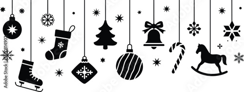 stocking, bell, snowflake, candy cane, ornament, perfect for cards, decor, seasonal clipart