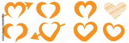 Doodle hearts sketch set. Various different hand drawn heart icon love collection isolated on white background. Red heart symbol for Valentines Day.