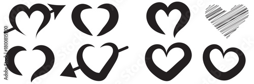 Doodle hearts sketch set. Various different hand drawn heart icon love collection isolated on white background. Red heart symbol for Valentines Day.
