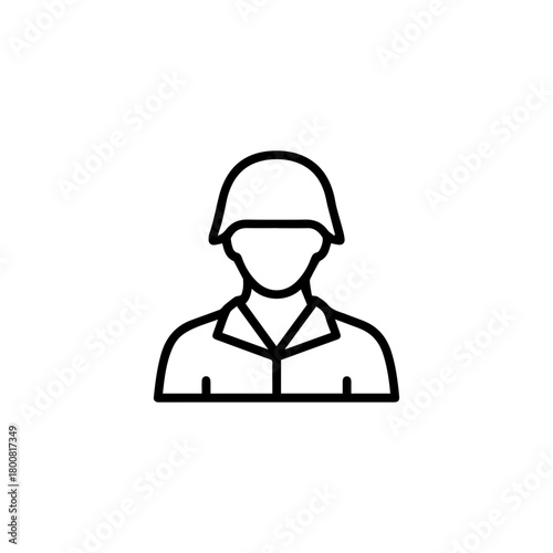A lineart depiction of a soldier wearing a helmet and uniform