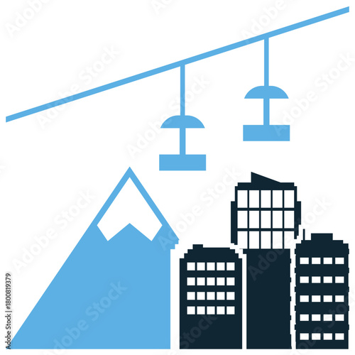 Ski Resort Icon Vector Ideal for travel, tourism, winter sports, hotel, and leisure graphics focused on snowy mountain destinations.