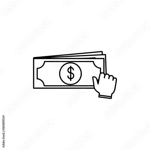 An illustration of a hand selecting dollar bills rendered in a linear minimalist style