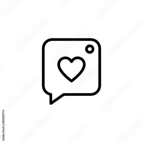 Black outline of a heart icon inside a rounded square speech bubble with a dot on its upper right