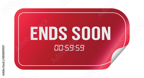 Red sticker with ends soon message and countdown timer isolated on for limited time offer