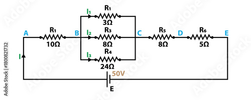 Electrical Circuit With Resistors, Battery, and Branches: Simple Schematic Diagram for Learning and Analysis