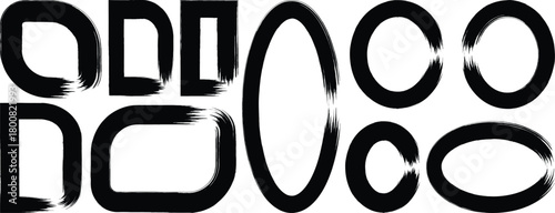 Set of paint brush stroke and abstract grunge banner for graphic background. Black grunge texture border frame isolated on white background.