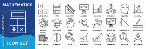 mathematics icon collection set. Containing math, geometry, algebra icon. illustration outline vector.