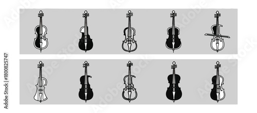Violin cellos and bows musical instruments illustration