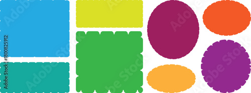 Set of frames with zigzag edge, scallop edge shape. Zig zag edge circle, square, rectangle, round shape collection. Wiggle Line Design Sign Background.