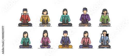 People seated with musical instruments illustration