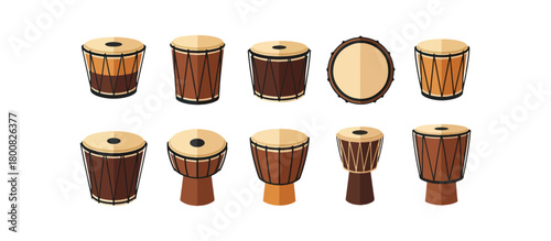 Collection of various african drums illustrations on black background