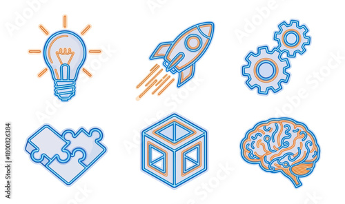 Conceptual icons creative ideas innovation and problem solving symbols