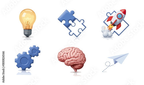 Conceptual icons illustrating ideas innovation and problem solving