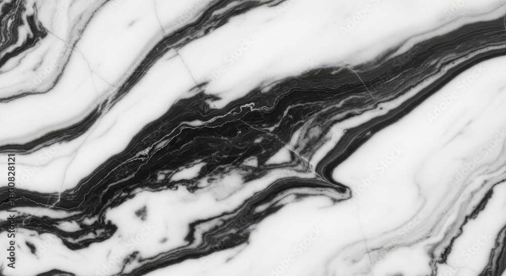 Fototapeta premium Black and White Marble Abstract Flow - Abstract design featuring black and white marble texture, symbolizes purity, elegance, contrast, balance, and sophistication