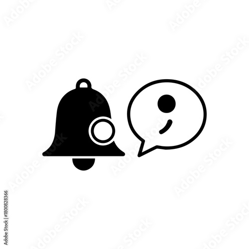 The image shows a bell icon and a speech bubble with a punctuation mark inside