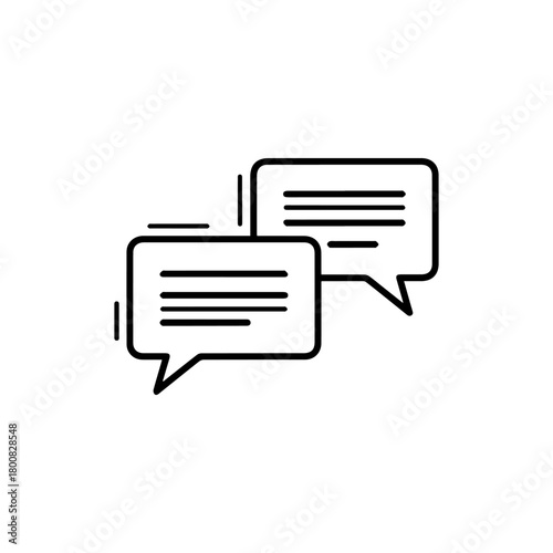 Two outlined speech bubbles filled with horizontal lines overlap slightly