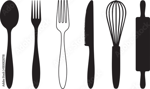 Kitchen utensils vector set cooking tools silhouette isolated on white background design
