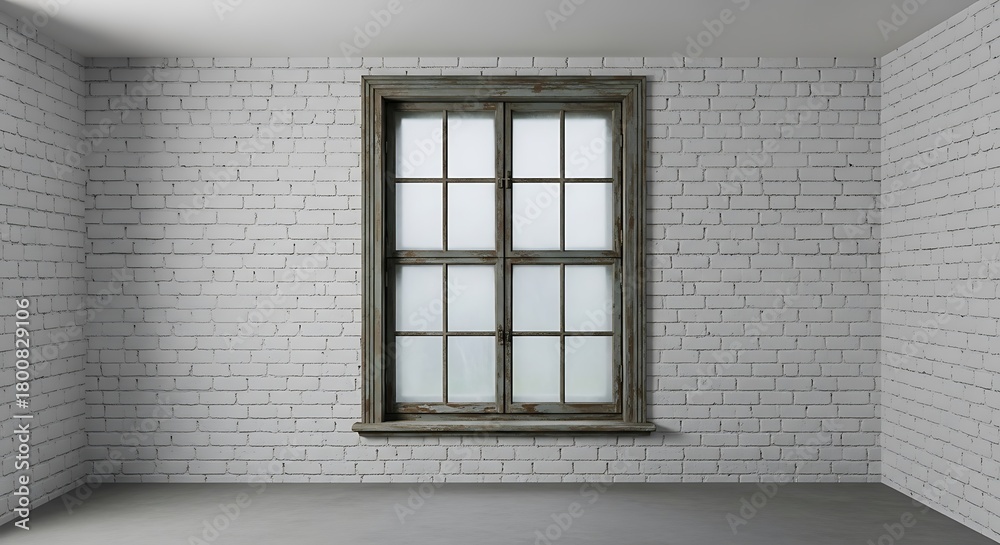Fototapeta premium Empty square room with Texture of a vintage wooden closed window, on a brick white background