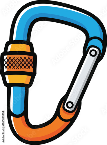 Brightly Colored Carabiner Clip With Blue Orange And Yellow Accents Isolated On White Background