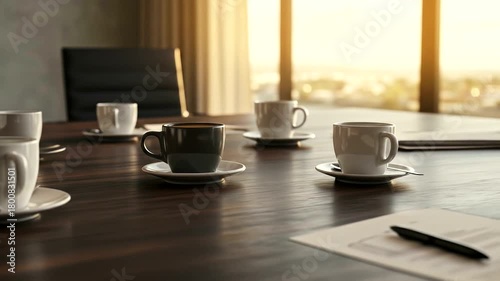 Wallpaper Mural Coffee cups on a table in a meeting room with sunlight streaming in. Torontodigital.ca