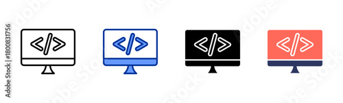Software Coding icon set multiple style collection