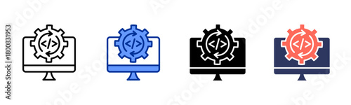 Software Update Process icon set multiple style collection