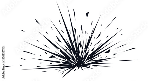 Abstract graphic design of a dynamic explosive burst with sharp shards and radiating lines creating a sense of energetic movement and visual impact.
