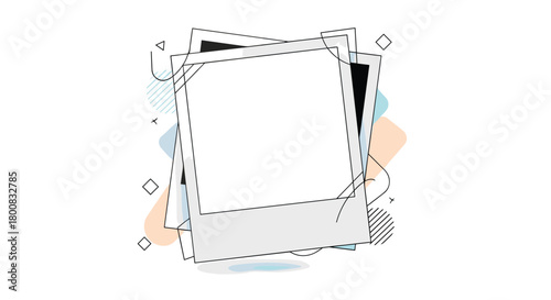 instant photo frame with abstract colorful shapes and dashed border elements