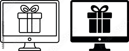 Online Christmas Shopping Celebration with Gift Box on Computer Screen and Digital Gifting Concept