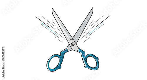 Sharp stainless steel scissors in action creating water spray splashes with motion.