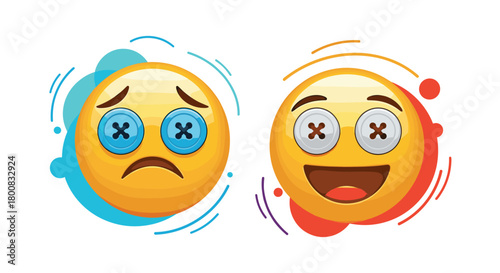 Illustrating emotions with cartoon faces showing happy and sad expressions.