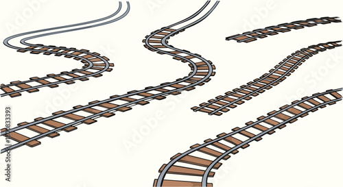 Collection of Pixelated Train Tracks on a White Background