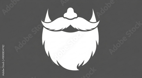 White beard and mustache icon on gray background, representing a hipster style, barbershop culture, or a humorous character with facial hair