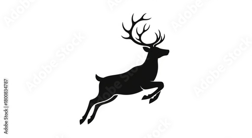 A leaping deer silhouette isolated on, showcasing its powerful form and majestic antlers against a clean backdrop, creating a striking visual