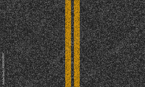 asphalt with double yellow lines in middle, horizontal top view road surface vector illustration, two lane pathway with vertical markup