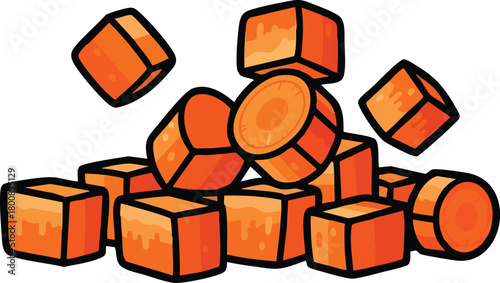 Pile Of Chopped Orange Carrots Isolated On White Background