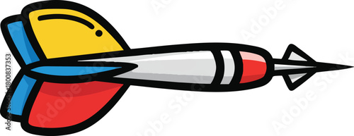 Colorful Dart Flying Isolated On White Background Red Yellow Blue Colors