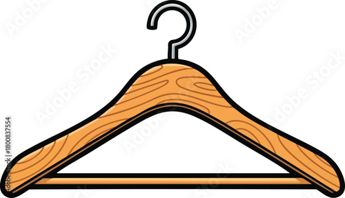 Wooden Clothes Hanger With Metal Hook Against White Background Studio Shot