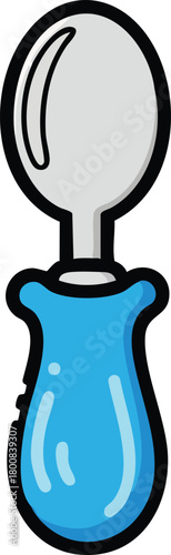 Blue Handle Spoon Cartoon Style Simple Graphic Design