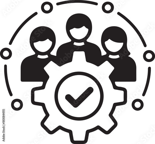 Successful team collaboration icon showing validated process confirmed quality assurance group working efficiency human resources certified management.