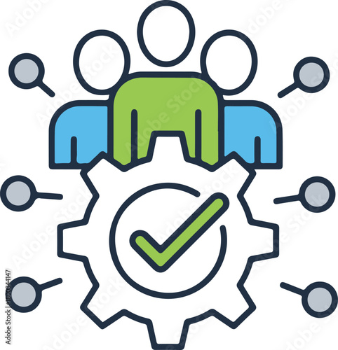 Project management icon demonstrating successful execution qualified workforce diverse team efficiency task distribution verified quality assurance.