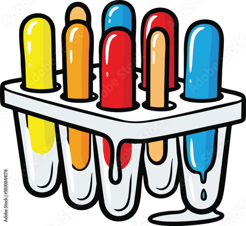 Assorted Fruity Popsicles Melting in a White Tray on a White Background Studio Shot