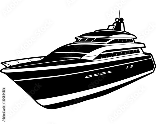 Black Silhouette of a Luxury Motor Yacht or Speedboat on Waves Vector Icon