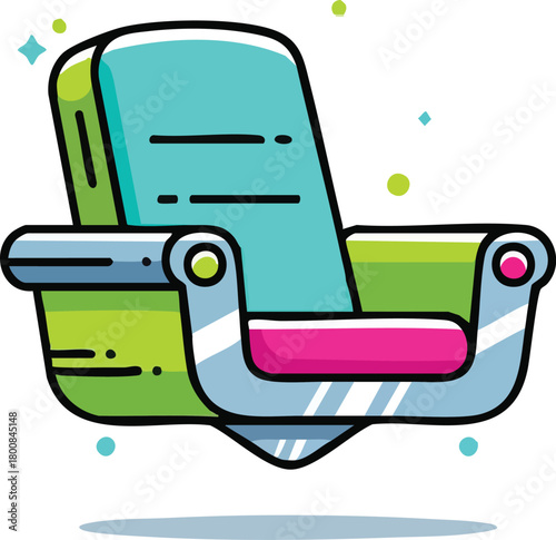 A Teal And Pink Seat With Green Accents And Sparkles In A Minimalist Style