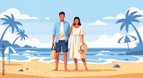 Romantic tropical getaway featuring loving couple enjoying summer vacation on beach, perfect for travel and lifestyle campaigns and summer promotions
