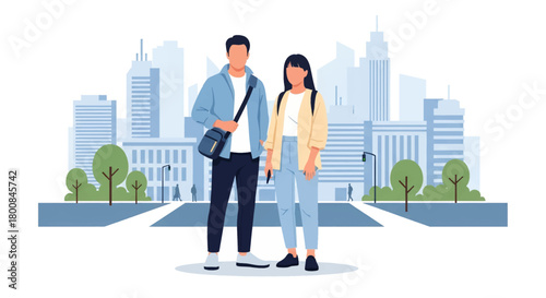 Stylish young couple exploring the vibrant city together, enjoying urban lifestyle and modern architecture on their exciting adventure
