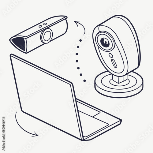 Webcam setup for laptop isolated on for video conferencing