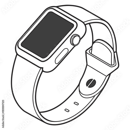 Smartwatch outline isolated on, wearable technology vector illustration