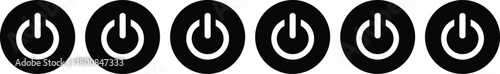 Six identical black and white power on/off button icons arranged horizontally, digital control.