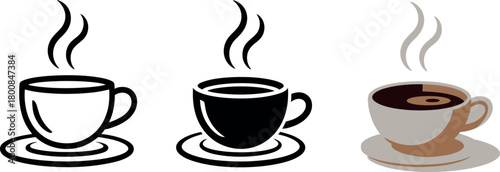 Three Cups of Hot Coffee or Tea with Steam Illustration Concept Design